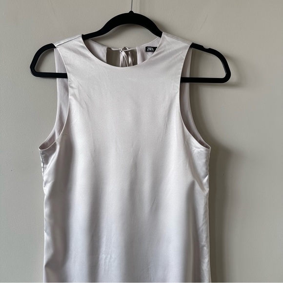 ZARA-ASYMMETRICAL Satin Tie Back Midi Sleeveless Dress (Size:Small) - Picture 4 of 9